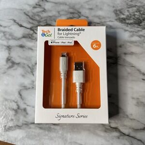 Tech & Go 6ft USB Braided Charge Cable for‎ iPhone iPad iPod - NEW - White